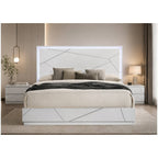 Esther White and Silver High Gloss Eastern King Bed with LED Lights