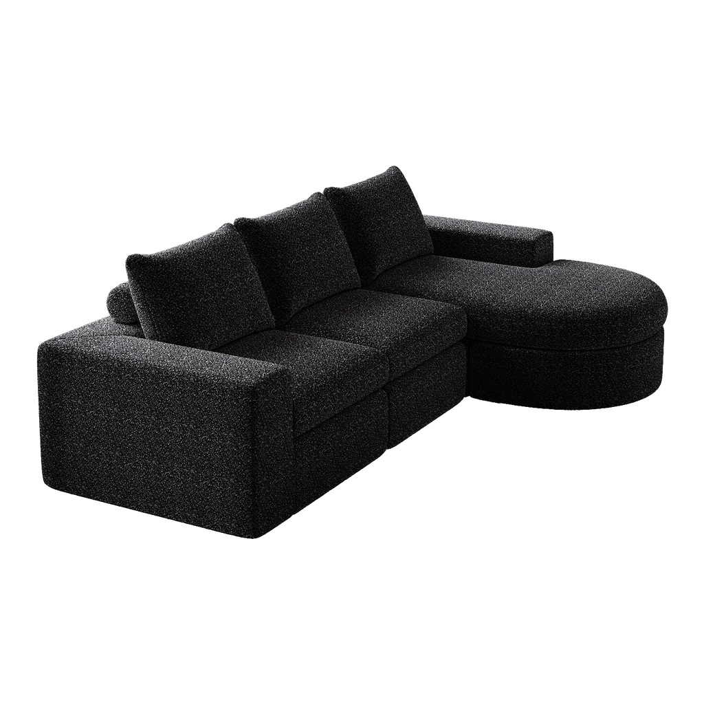 99-Inch Chenille Cloud Curved Sectional Sofa with Chaise, L-Shaped Modern Boneless Couch with Deep Seats, Chenille Sectional Sofa for Living Room and Bedroom, No Assembly Required