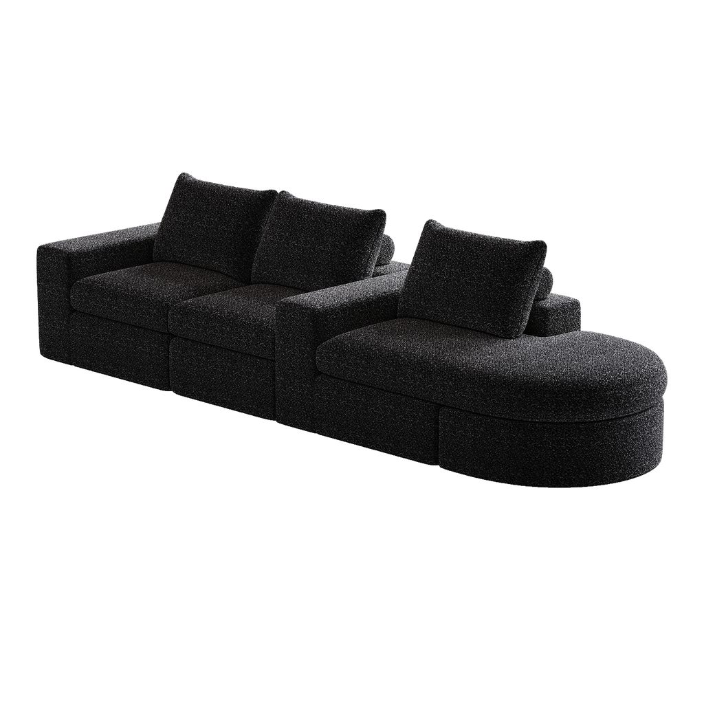 99-Inch Chenille Cloud Curved Sectional Sofa with Chaise, L-Shaped Modern Boneless Couch with Deep Seats, Chenille Sectional Sofa for Living Room and Bedroom, No Assembly Required