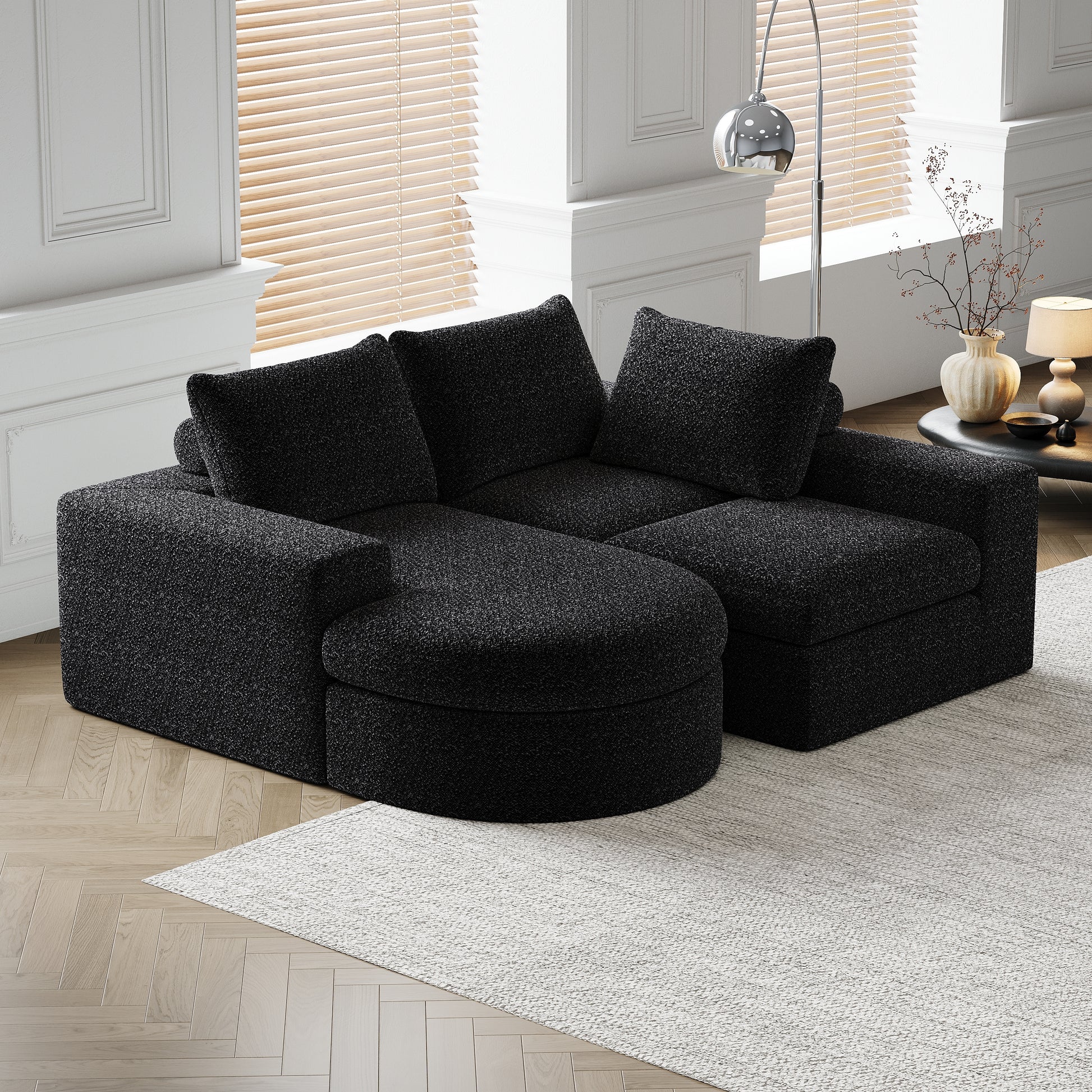 99-Inch Chenille Cloud Curved Sectional Sofa with Chaise, L-Shaped Modern Boneless Couch with Deep Seats, Chenille Sectional Sofa for Living Room and Bedroom, No Assembly Required