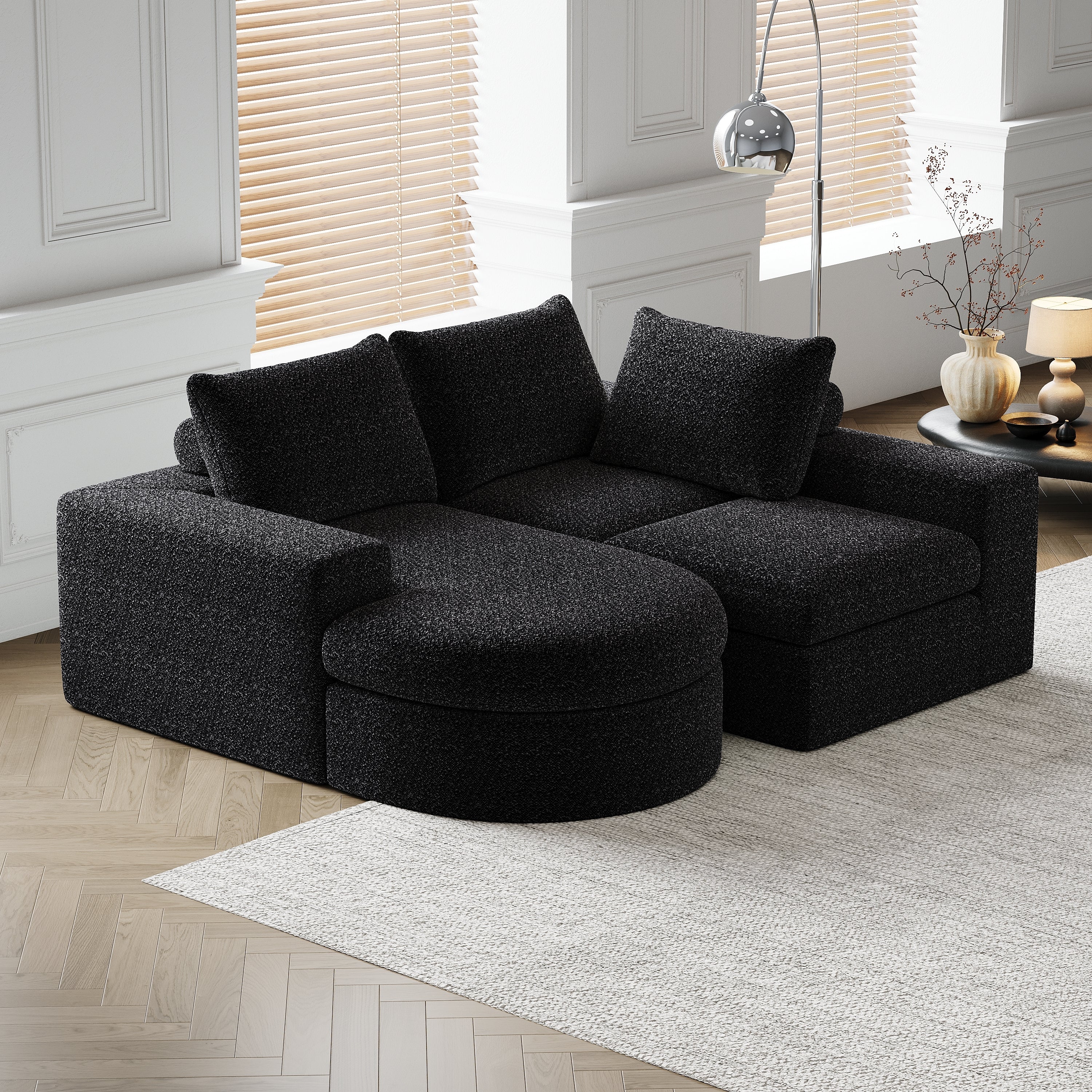 99-Inch Chenille Cloud Curved Sectional Sofa with Chaise, L-Shaped Modern Boneless Couch with Deep Seats, Chenille Sectional Sofa for Living Room and Bedroom, No Assembly Required