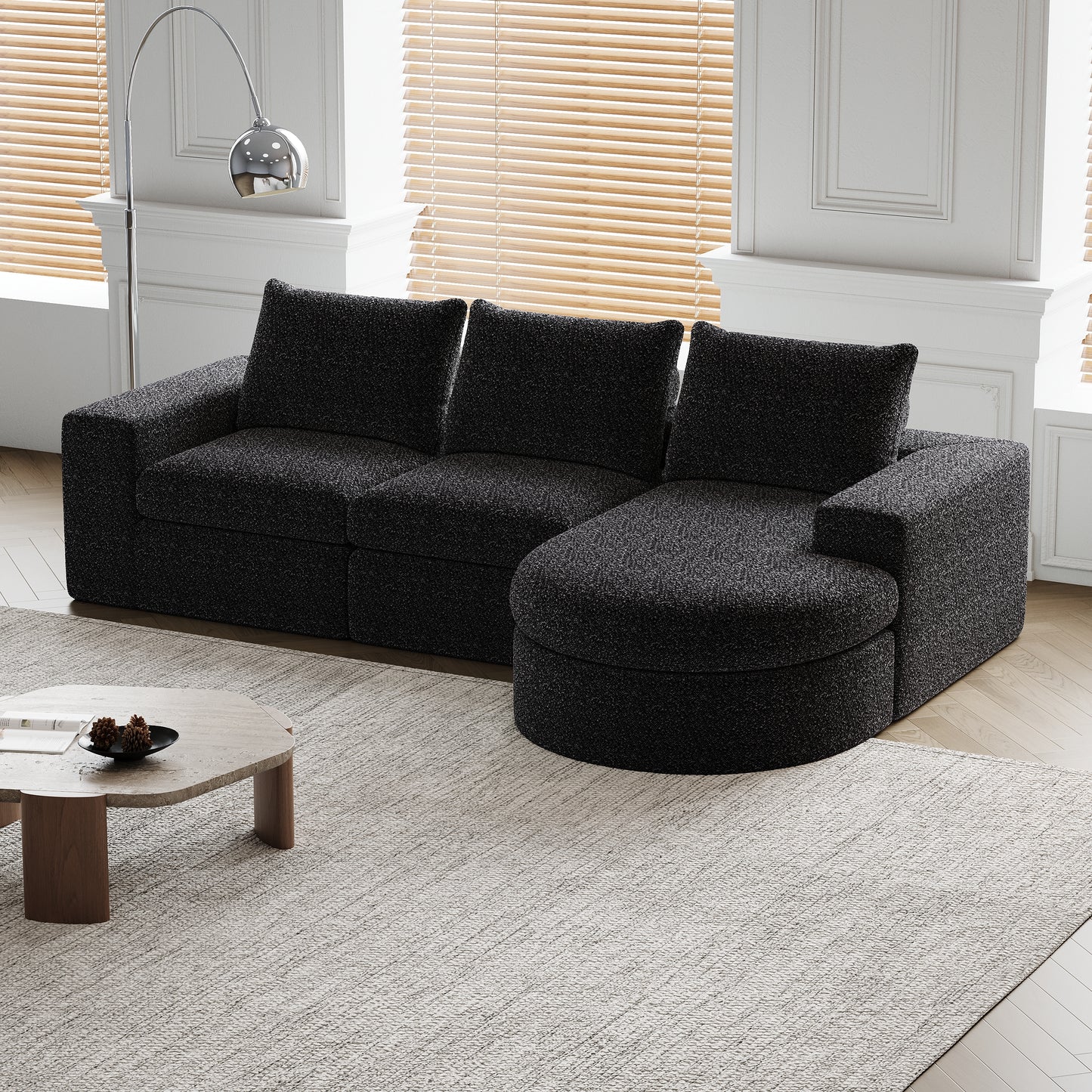 99-Inch Chenille Cloud Curved Sectional Sofa with Chaise, L-Shaped Modern Boneless Couch with Deep Seats, Chenille Sectional Sofa for Living Room and Bedroom, No Assembly Required