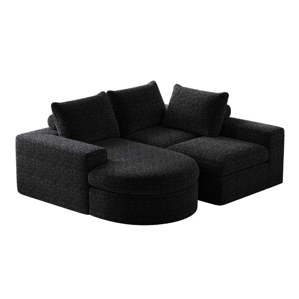 99-Inch Chenille Cloud Curved Sectional Sofa with Chaise, L-Shaped Modern Boneless Couch with Deep Seats, Chenille Sectional Sofa for Living Room and Bedroom, No Assembly Required