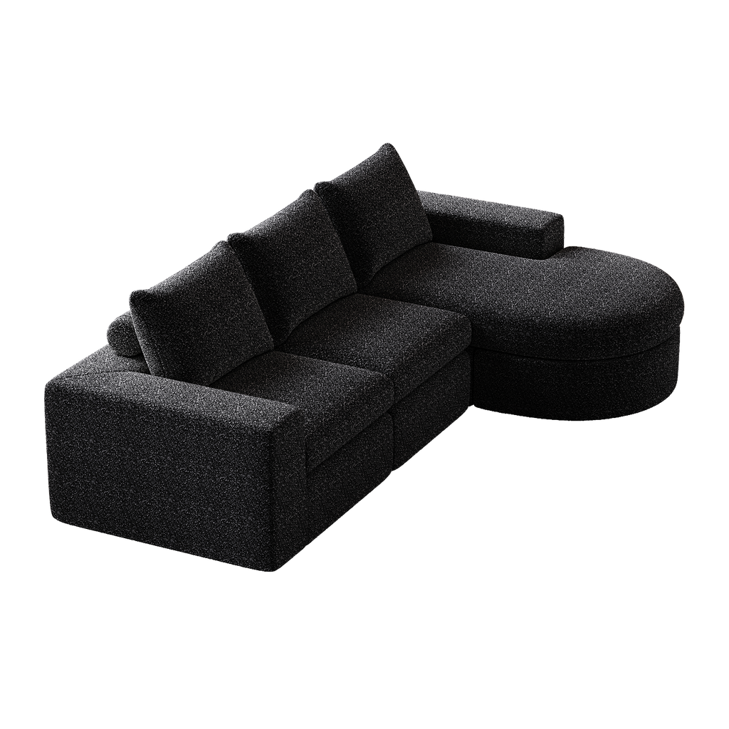 99-Inch Chenille Cloud Curved Sectional Sofa with Chaise, L-Shaped Modern Boneless Couch with Deep Seats, Chenille Sectional Sofa for Living Room and Bedroom, No Assembly Required