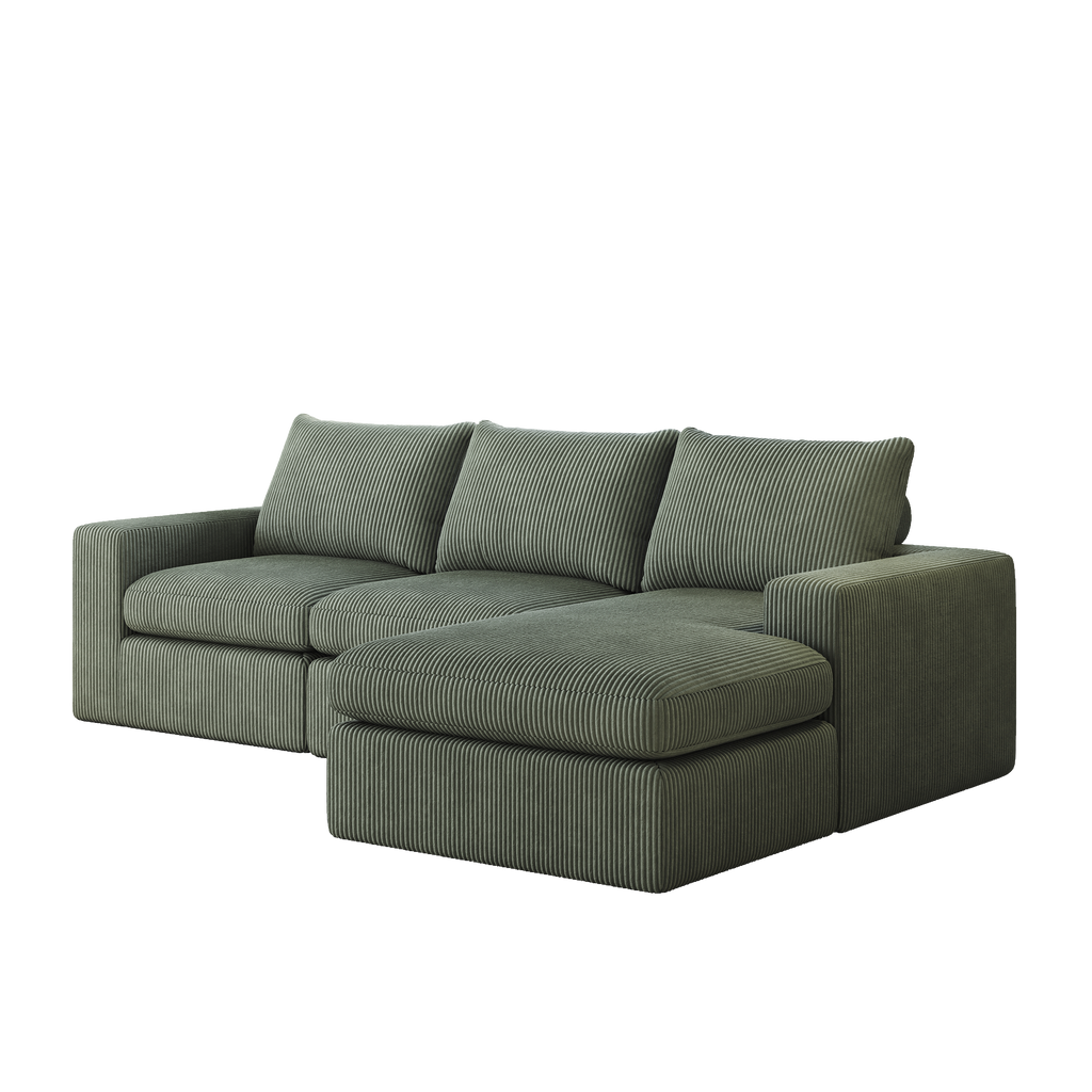 99-Inch Boneless Couch with Chaise, L-Shaped Modern Upholstered Sectional Sofa with Three pillows, Corduroy Sectional Sofa for Living Room and Bedroom, No Assembly Required