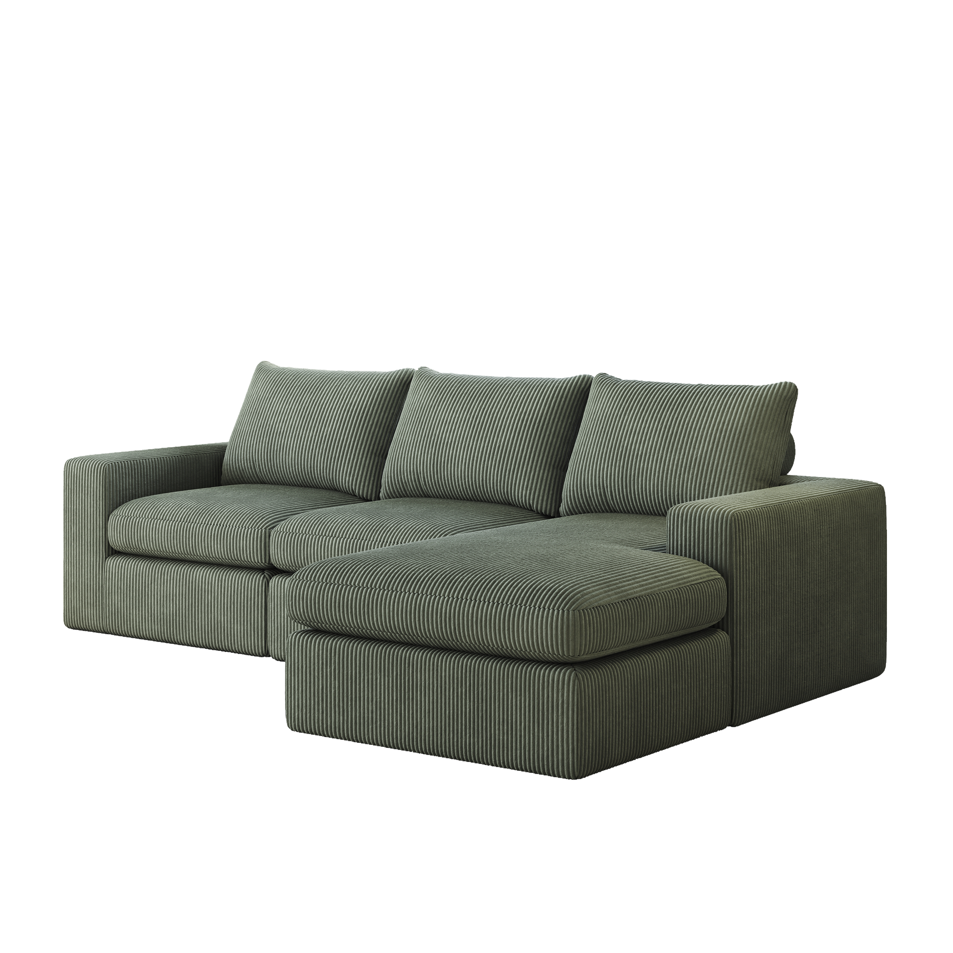 99-Inch Boneless Couch with Chaise, L-Shaped Modern Upholstered Sectional Sofa with Three pillows, Corduroy Sectional Sofa for Living Room and Bedroom, No Assembly Required