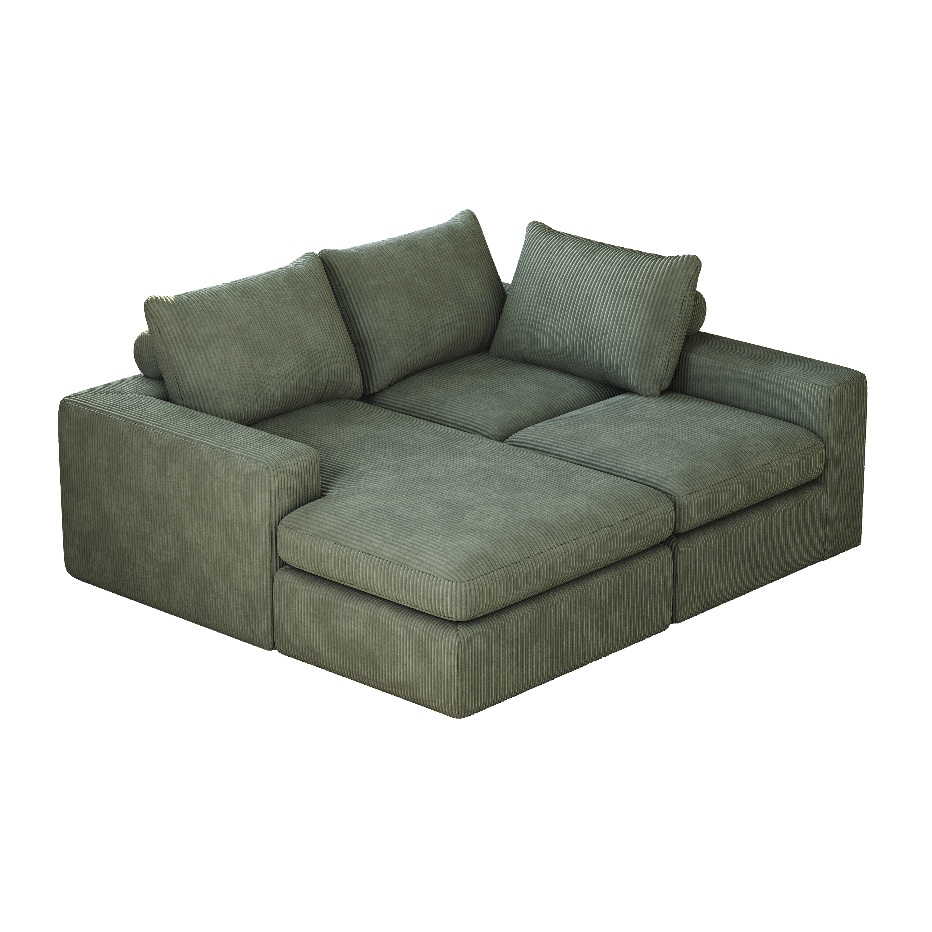 99-Inch Boneless Couch with Chaise, L-Shaped Modern Upholstered Sectional Sofa with Three pillows, Corduroy Sectional Sofa for Living Room and Bedroom, No Assembly Required