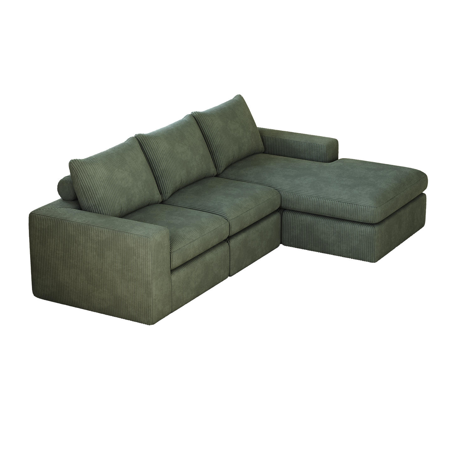 99-Inch Boneless Couch with Chaise, L-Shaped Modern Upholstered Sectional Sofa with Three pillows, Corduroy Sectional Sofa for Living Room and Bedroom, No Assembly Required