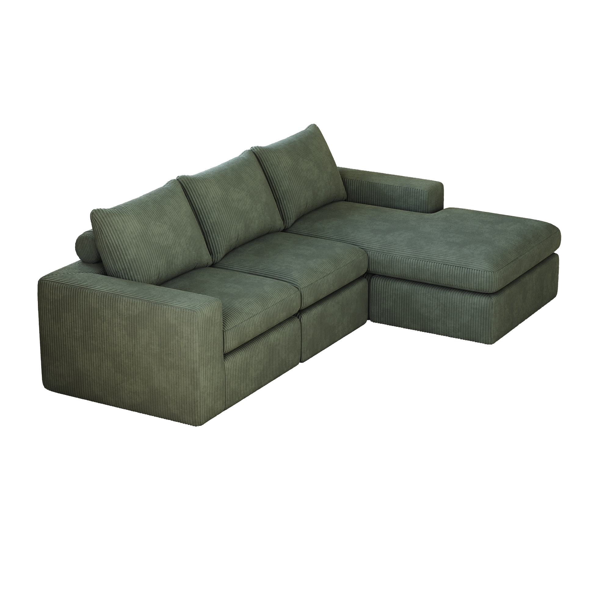 99-Inch Boneless Couch with Chaise, L-Shaped Modern Upholstered Sectional Sofa with Three pillows, Corduroy Sectional Sofa for Living Room and Bedroom, No Assembly Required