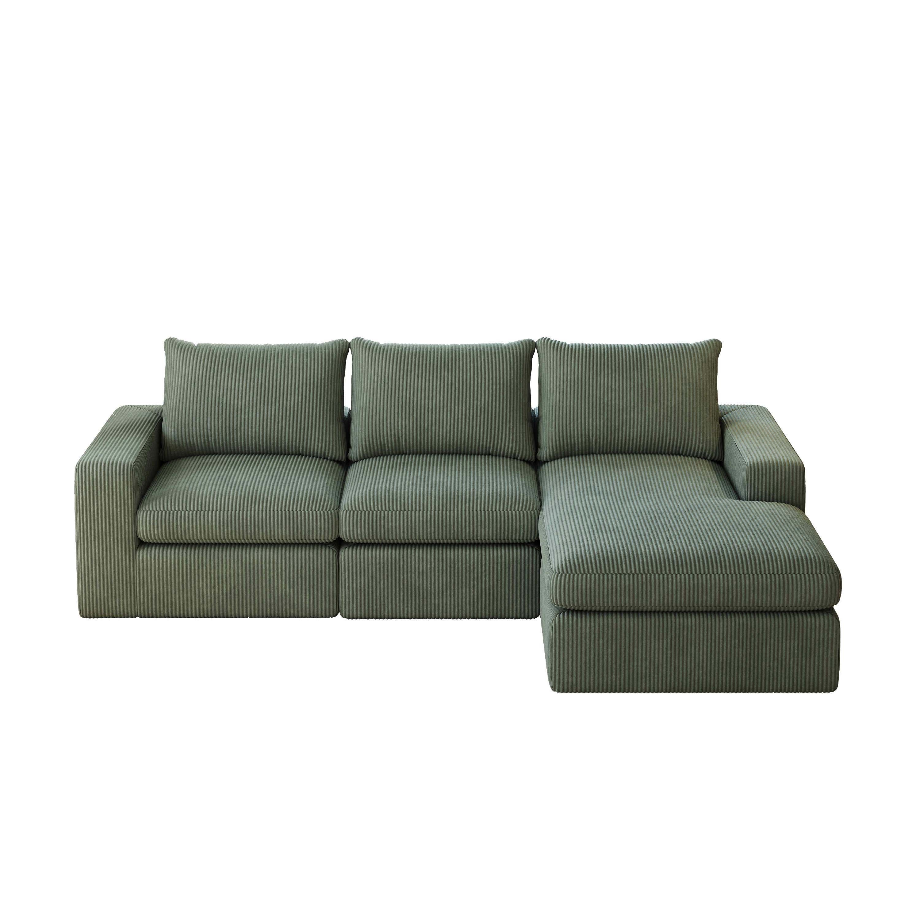 99-Inch Boneless Couch with Chaise, L-Shaped Modern Upholstered Sectional Sofa with Three pillows, Corduroy Sectional Sofa for Living Room and Bedroom, No Assembly Required
