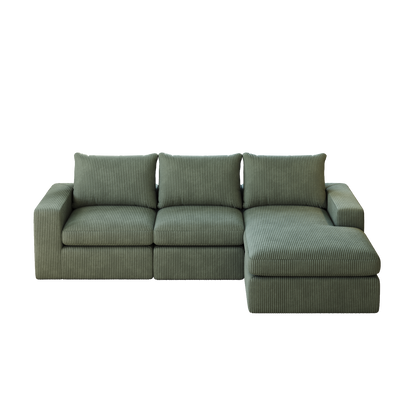 99-Inch Boneless Couch with Chaise, L-Shaped Modern Upholstered Sectional Sofa with Three pillows, Corduroy Sectional Sofa for Living Room and Bedroom, No Assembly Required