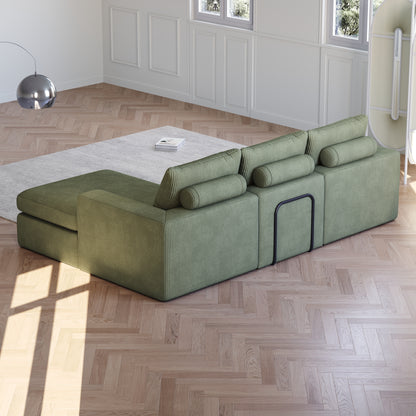 99-Inch Boneless Couch with Chaise, L-Shaped Modern Upholstered Sectional Sofa with Three pillows, Corduroy Sectional Sofa for Living Room and Bedroom, No Assembly Required