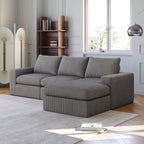 99-Inch Grey L-Shaped Corduroy Sectional Sofa With Chaise.