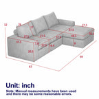 99-Inch Grey L-Shaped Corduroy Sectional Sofa With Chaise.
