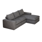 99-Inch Grey L-Shaped Corduroy Sectional Sofa With Chaise.