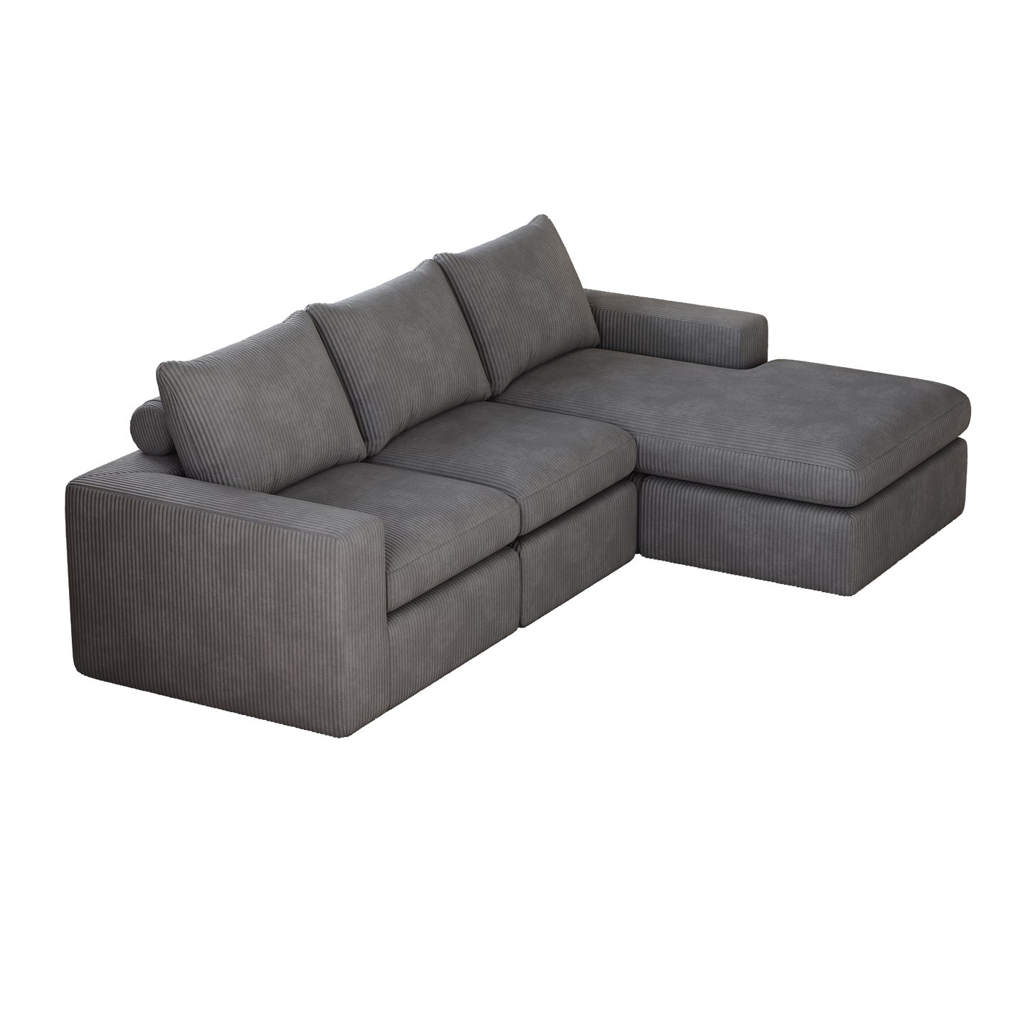 99-Inch Boneless Couch with Chaise, L-Shaped Modern Upholstered Sectional Sofa with Three pillows, Corduroy Sectional Sofa for Living Room and Bedroom, No Assembly Required