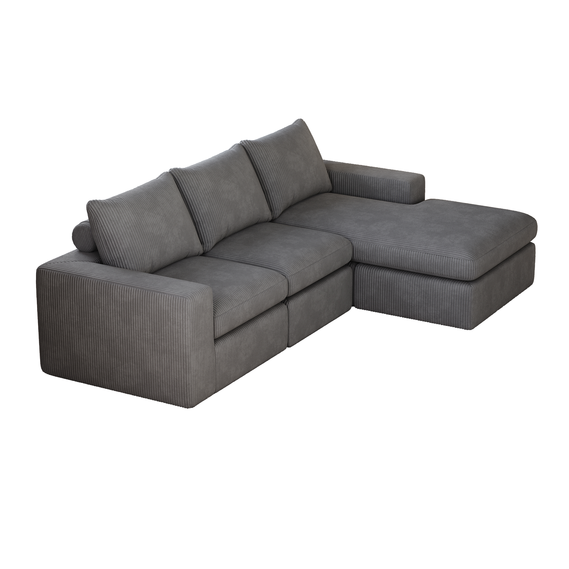 99-Inch Boneless Couch with Chaise, L-Shaped Modern Upholstered Sectional Sofa with Three pillows, Corduroy Sectional Sofa for Living Room and Bedroom, No Assembly Required