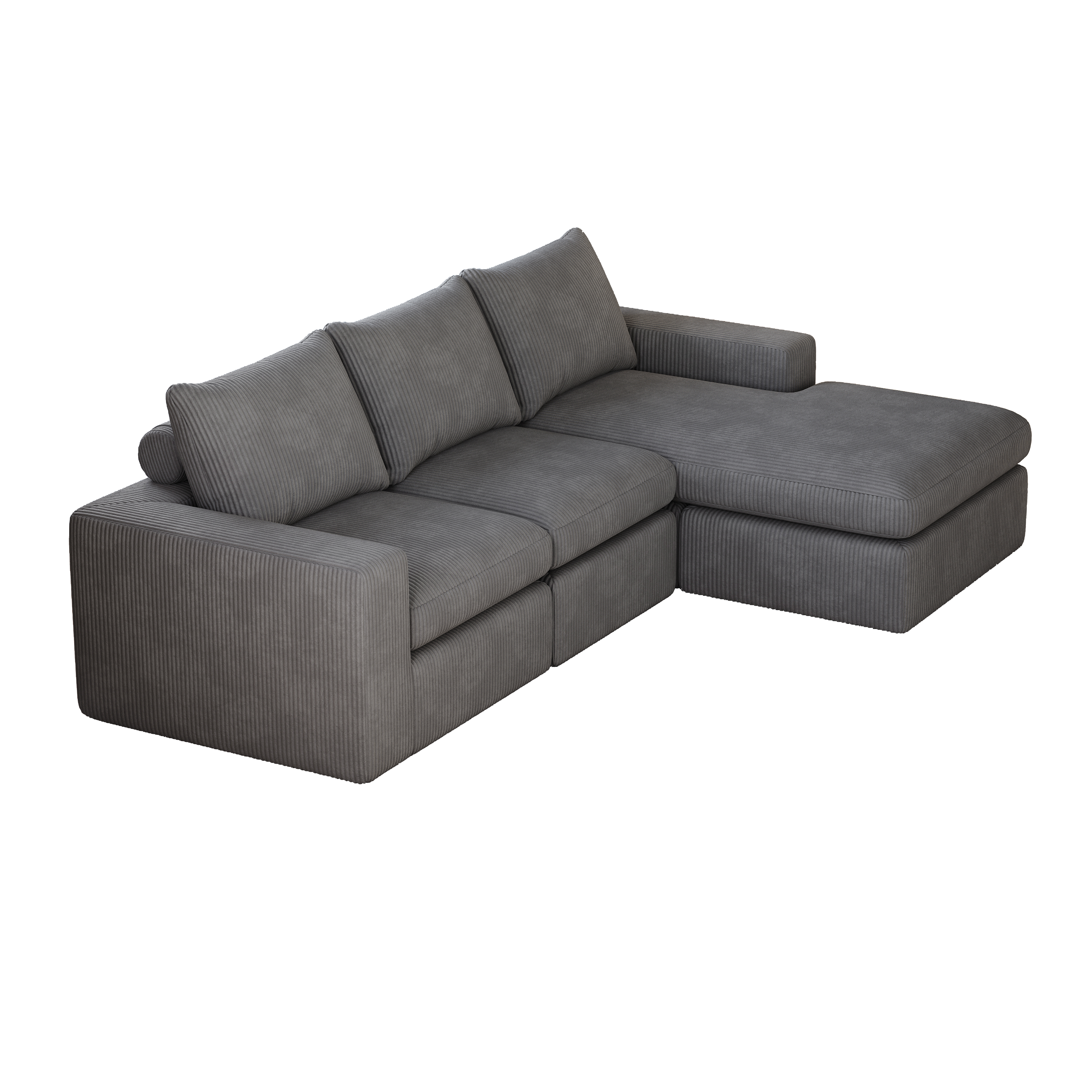 99-Inch Boneless Couch with Chaise, L-Shaped Modern Upholstered Sectional Sofa with Three pillows, Corduroy Sectional Sofa for Living Room and Bedroom, No Assembly Required