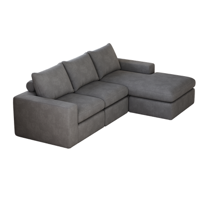 99-Inch Boneless Couch with Chaise, L-Shaped Modern Upholstered Sectional Sofa with Three pillows, Corduroy Sectional Sofa for Living Room and Bedroom, No Assembly Required