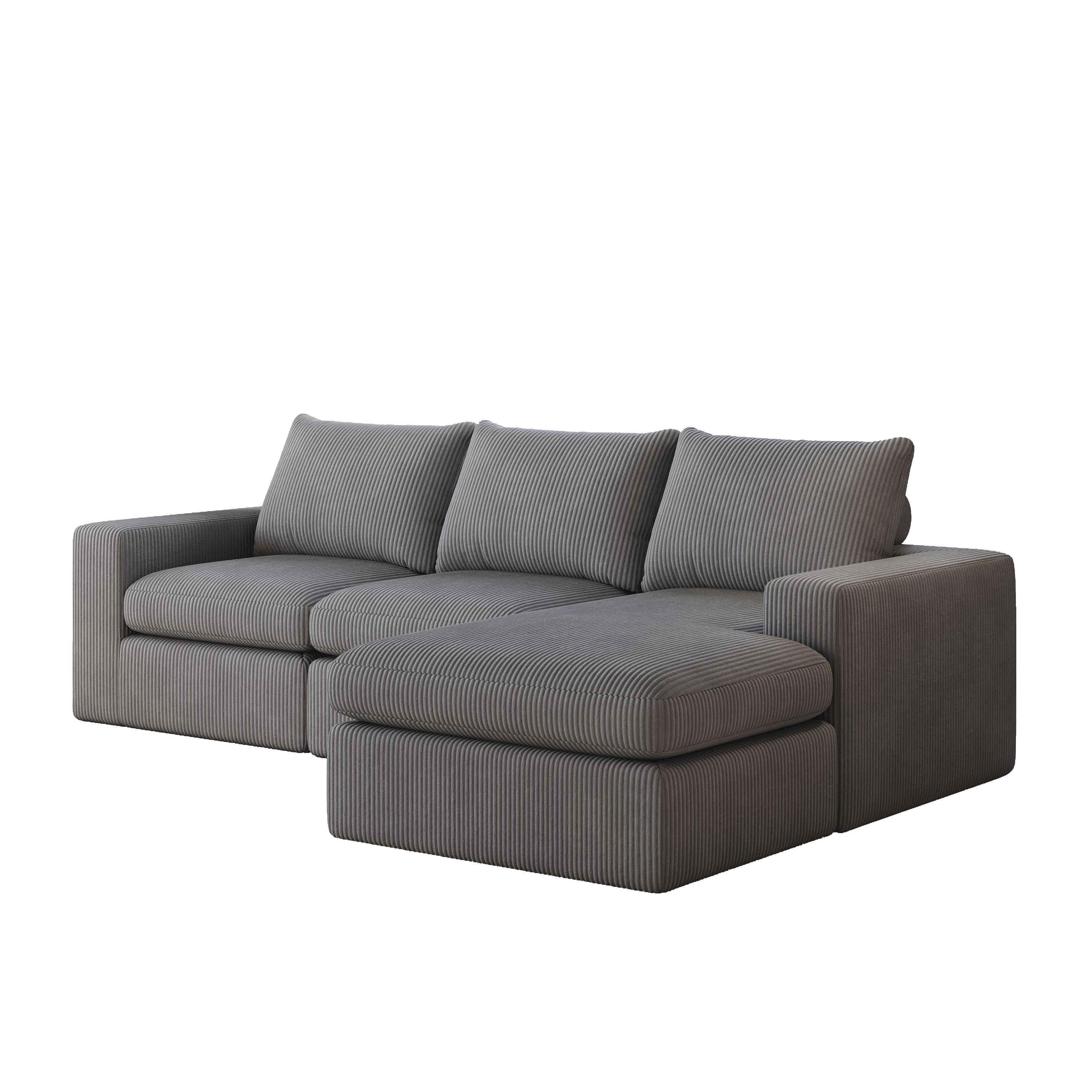 99-Inch Boneless Couch with Chaise, L-Shaped Modern Upholstered Sectional Sofa with Three pillows, Corduroy Sectional Sofa for Living Room and Bedroom, No Assembly Required