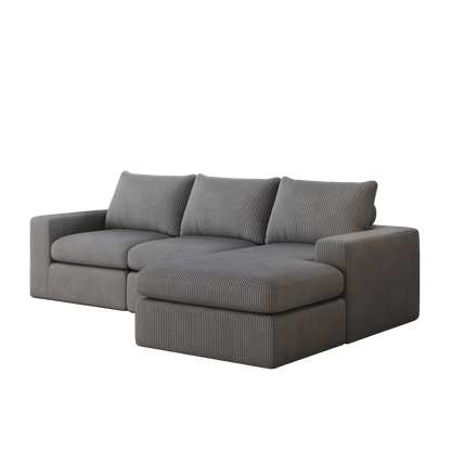 99-Inch Boneless Couch with Chaise, L-Shaped Modern Upholstered Sectional Sofa with Three pillows, Corduroy Sectional Sofa for Living Room and Bedroom, No Assembly Required