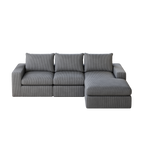 99-Inch Grey L-Shaped Corduroy Sectional Sofa With Chaise.