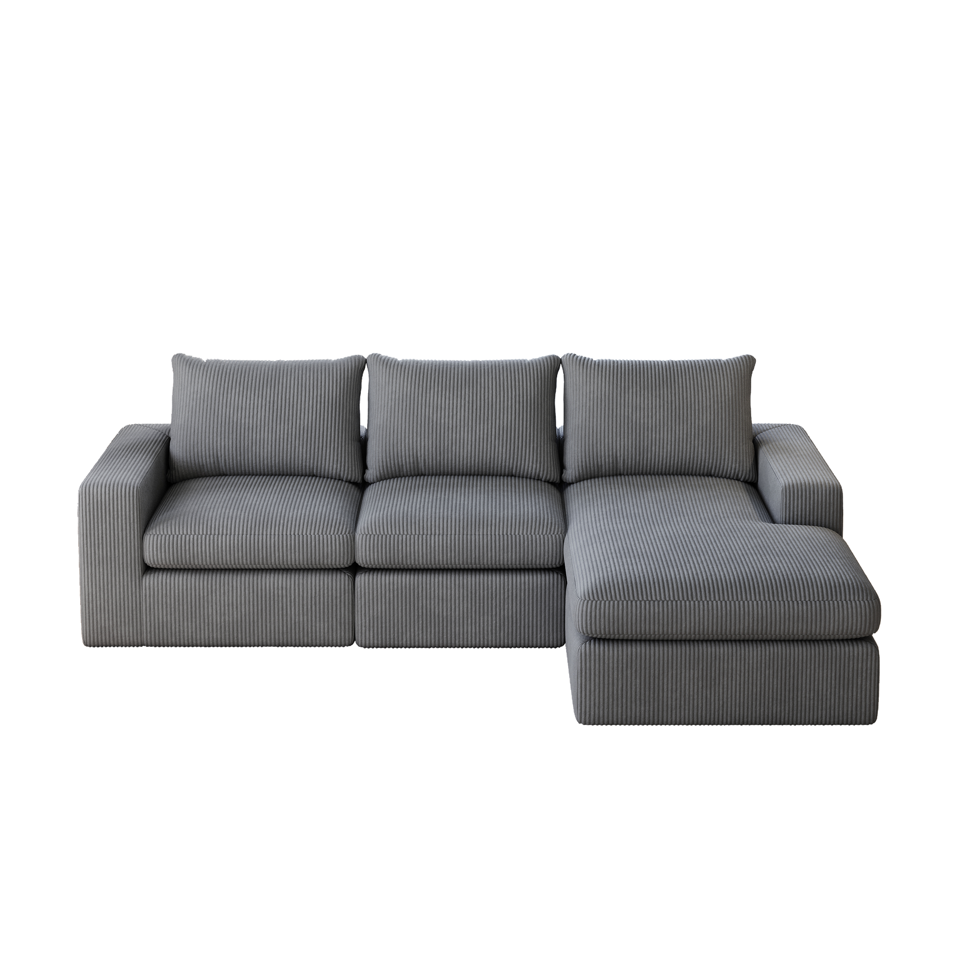 99-Inch Boneless Couch with Chaise, L-Shaped Modern Upholstered Sectional Sofa with Three pillows, Corduroy Sectional Sofa for Living Room and Bedroom, No Assembly Required