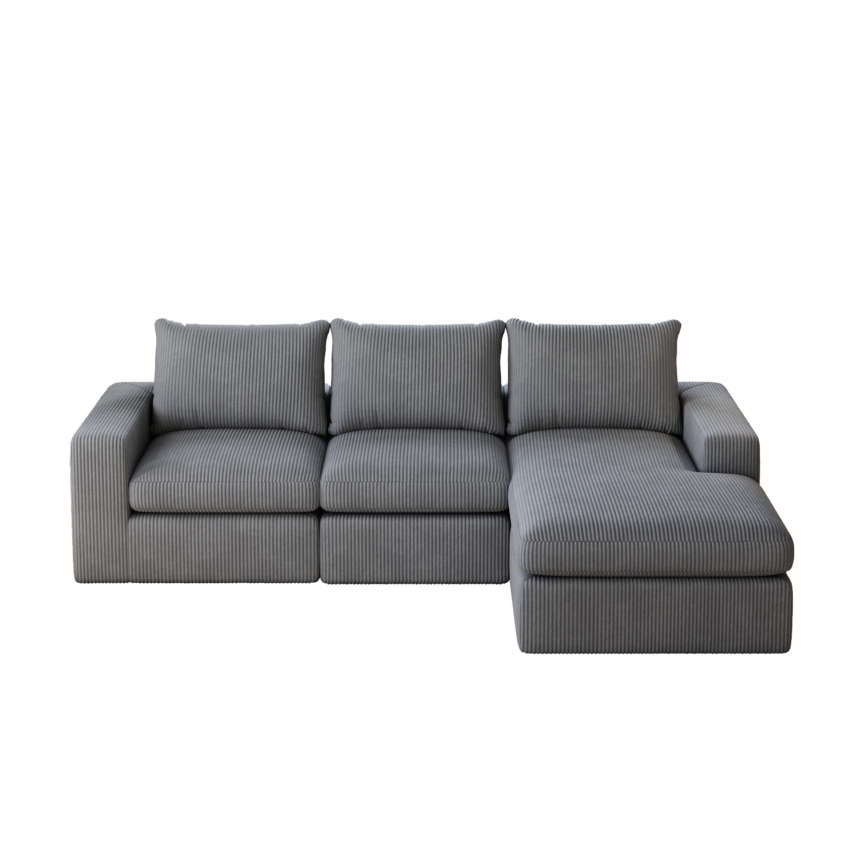 99-Inch Boneless Couch with Chaise, L-Shaped Modern Upholstered Sectional Sofa with Three pillows, Corduroy Sectional Sofa for Living Room and Bedroom, No Assembly Required