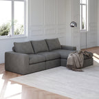 99-Inch Grey L-Shaped Corduroy Sectional Sofa With Chaise.
