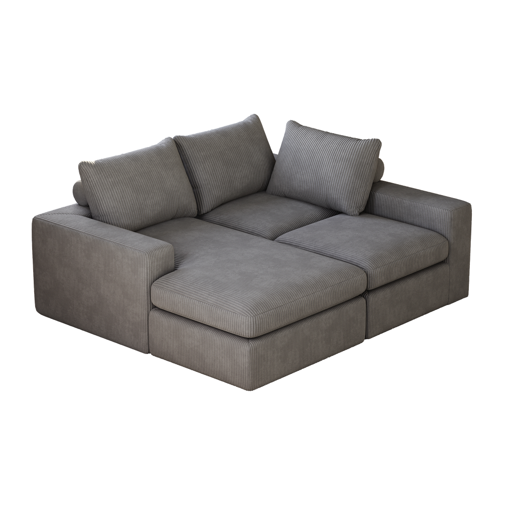 99-Inch Grey L-Shaped Corduroy Sectional Sofa With Chaise.