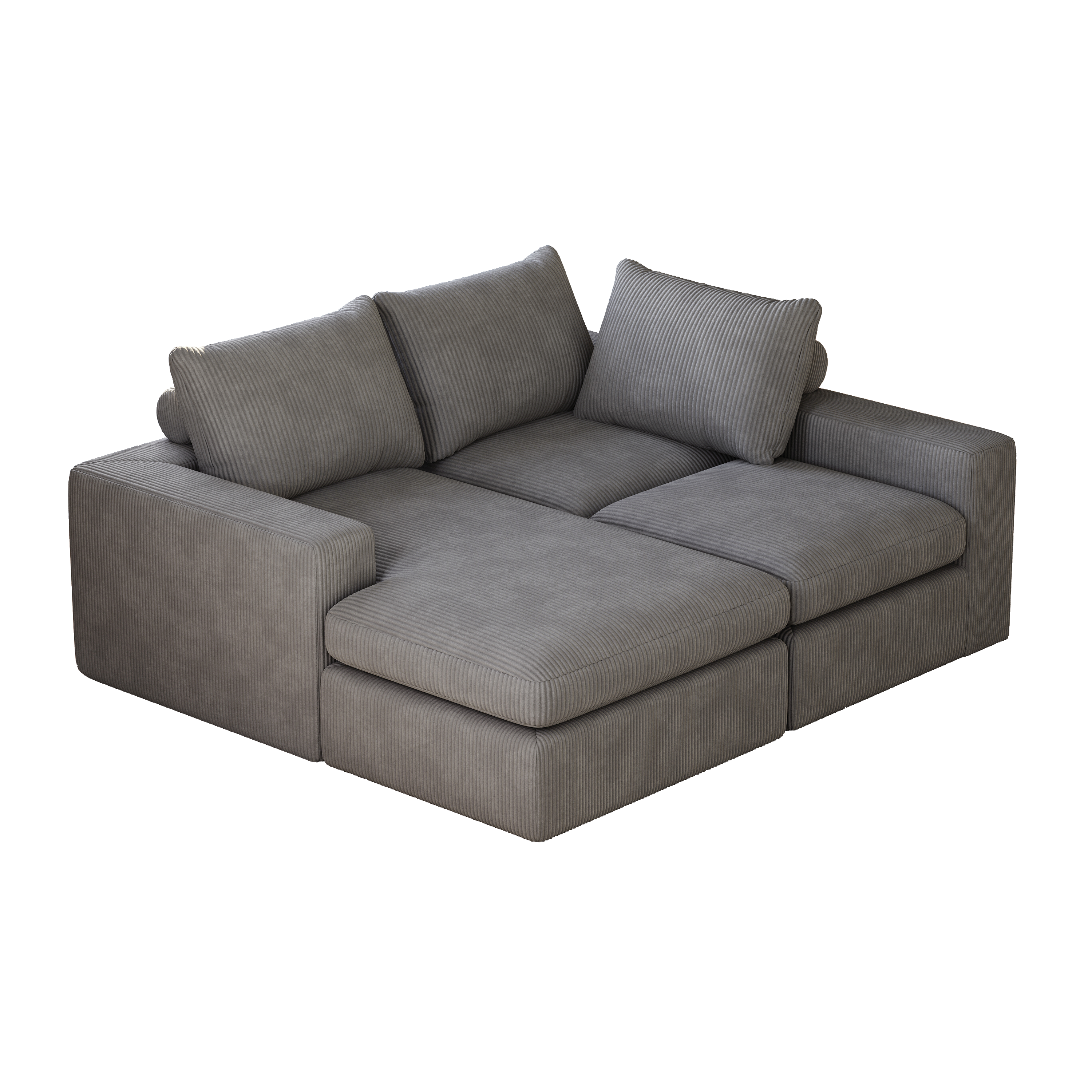 99-Inch Grey L-Shaped Corduroy Sectional Sofa With Chaise.