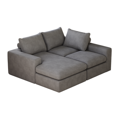 99-Inch Boneless Couch with Chaise, L-Shaped Modern Upholstered Sectional Sofa with Three pillows, Corduroy Sectional Sofa for Living Room and Bedroom, No Assembly Required
