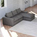 99-Inch Grey L-Shaped Corduroy Sectional Sofa With Chaise.