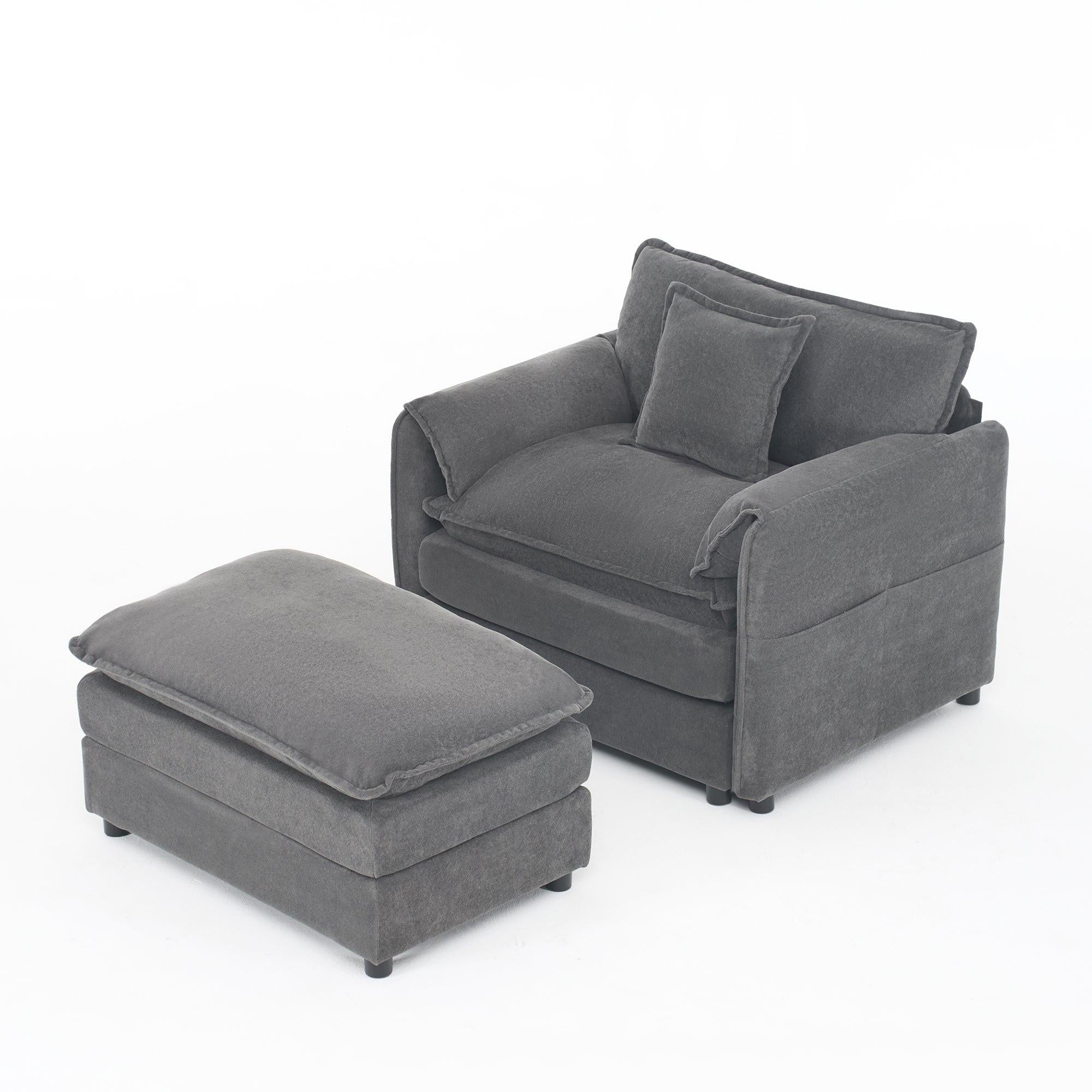 Chenille Recliner Chair with Movable Ottoman for Comfort.