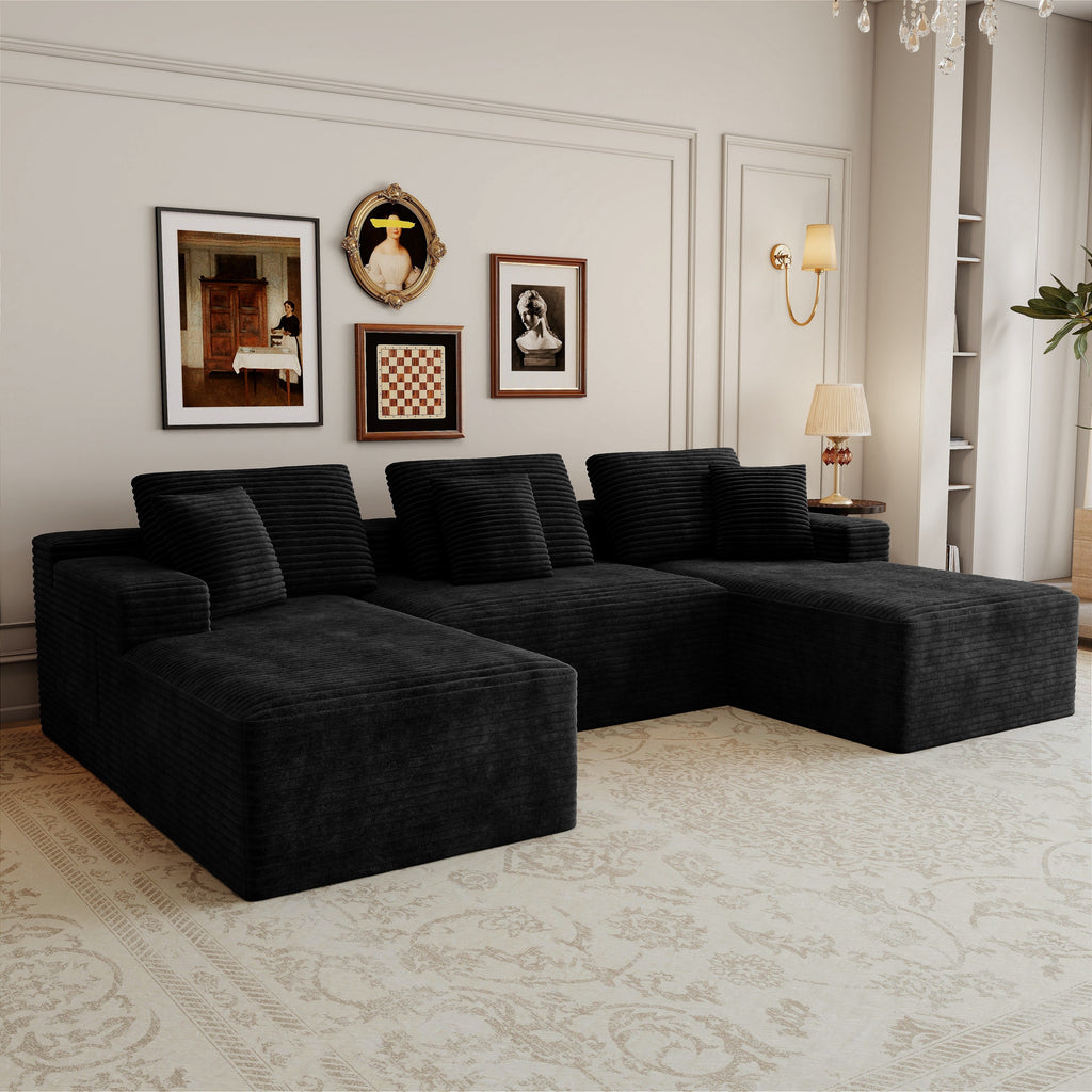 6-Piece Modular Corduroy Sectional Sofa in Black - No Assembly
