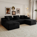 6-Piece Modular Corduroy Sectional Sofa in Black - No Assembly