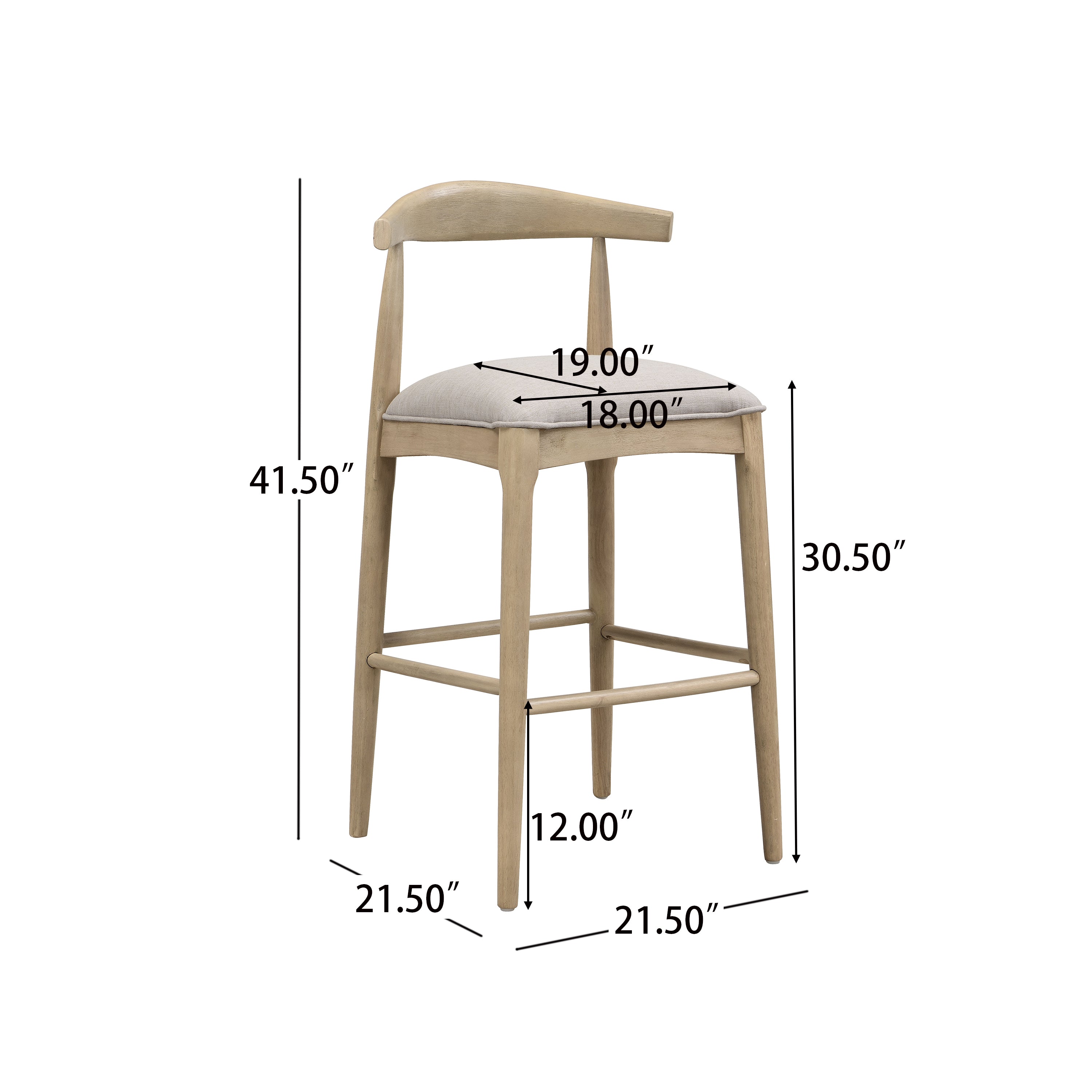 Dimensions of Stylish Pebble Fabric Bar Stool with 41.5-inch height and 21.5-inch width, ideal for bar or counter height seating.
