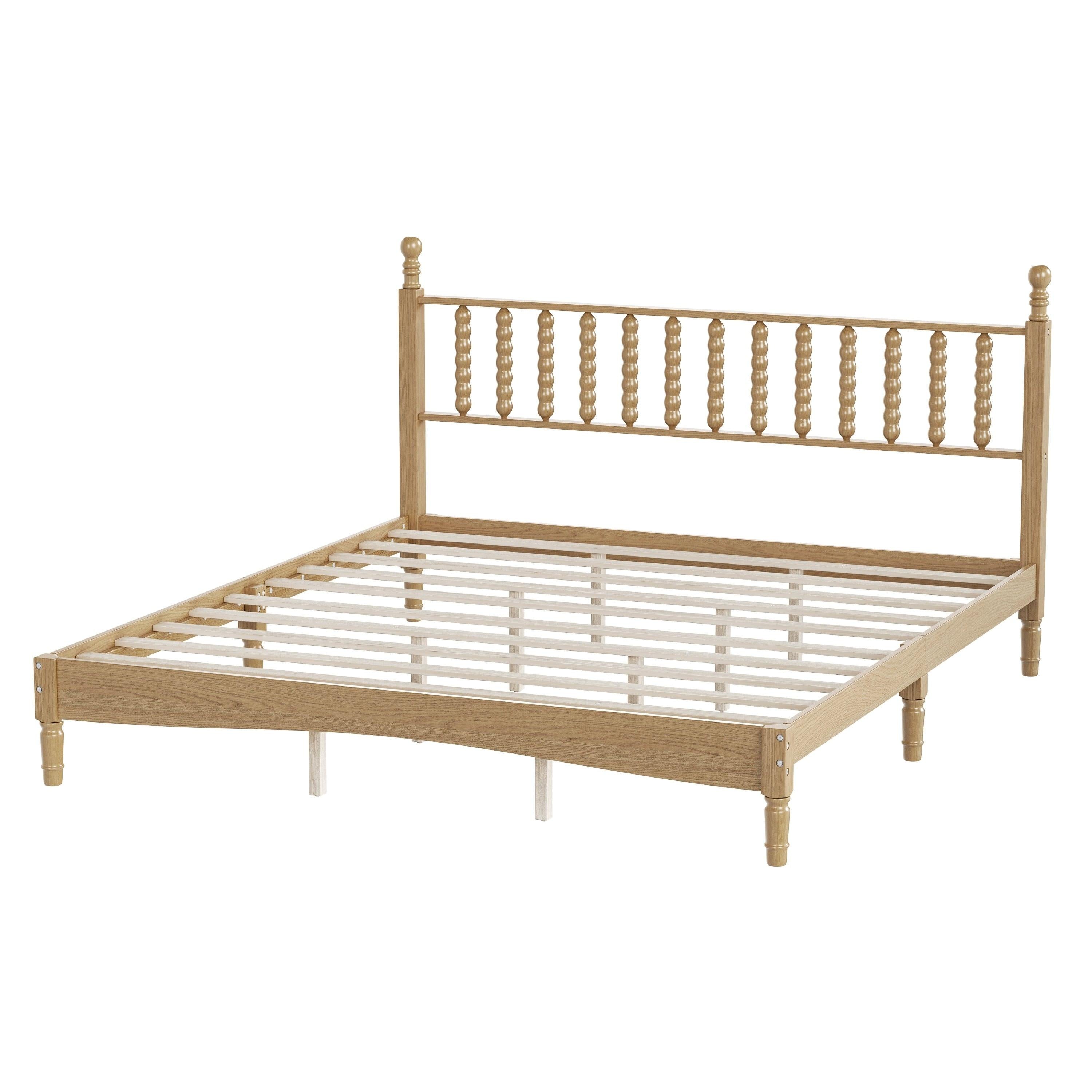 King Size Wood Platform Bed Featuring a Gourd Shaped Headboard.