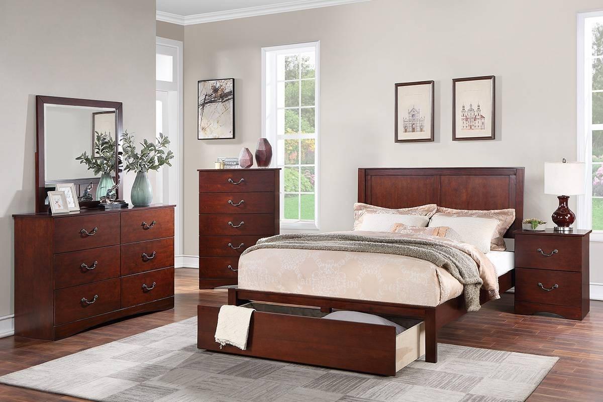 Eastern King Size Bed with Cherry Finish and Headboard.
