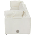 Side view of Modular Sofa with Charging and Storage in chenille fabric, showing built-in speaker and smart control panel.