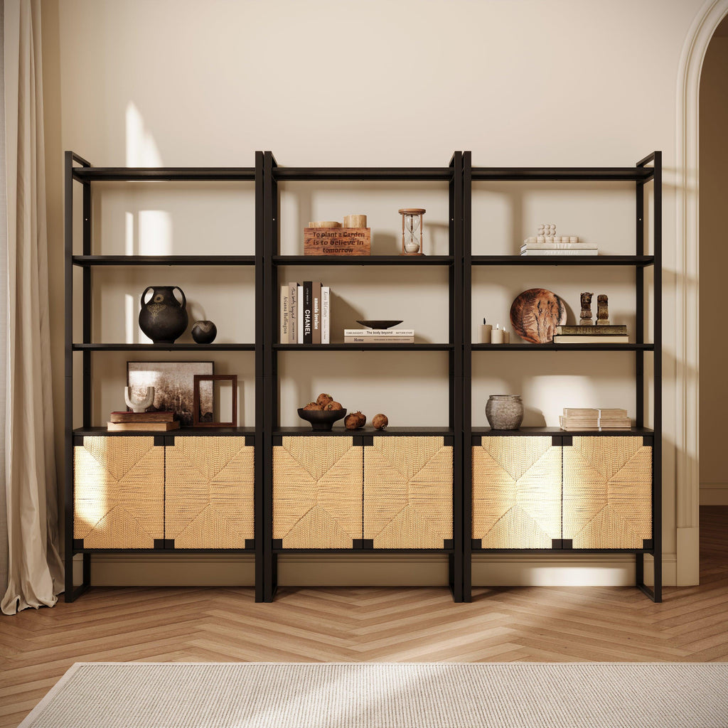 Rattan Cabinet Storage Bookshelf - Dual-Function Display Shelf.