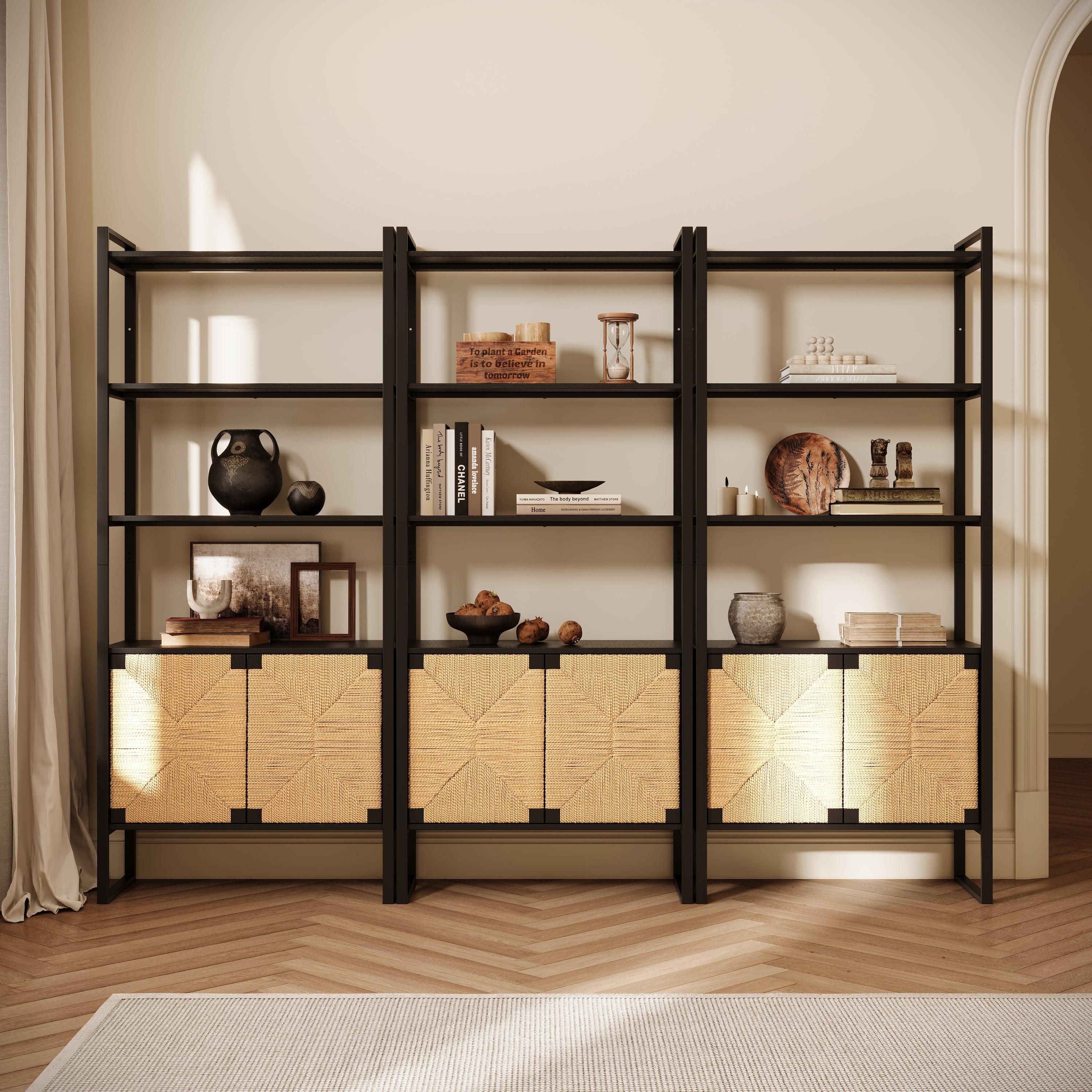 Rattan Cabinet Storage Bookshelf - Dual-Function Display Shelf.