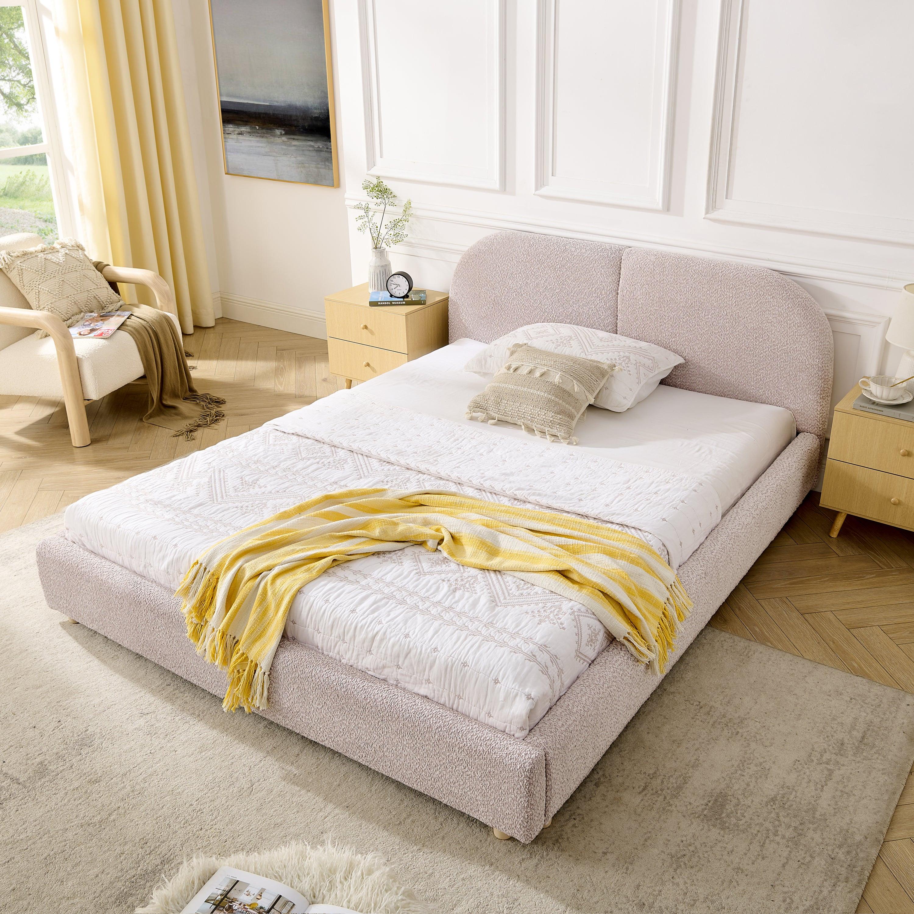 Queen Size Upholstered Bed Frame with Curved Headboard.
