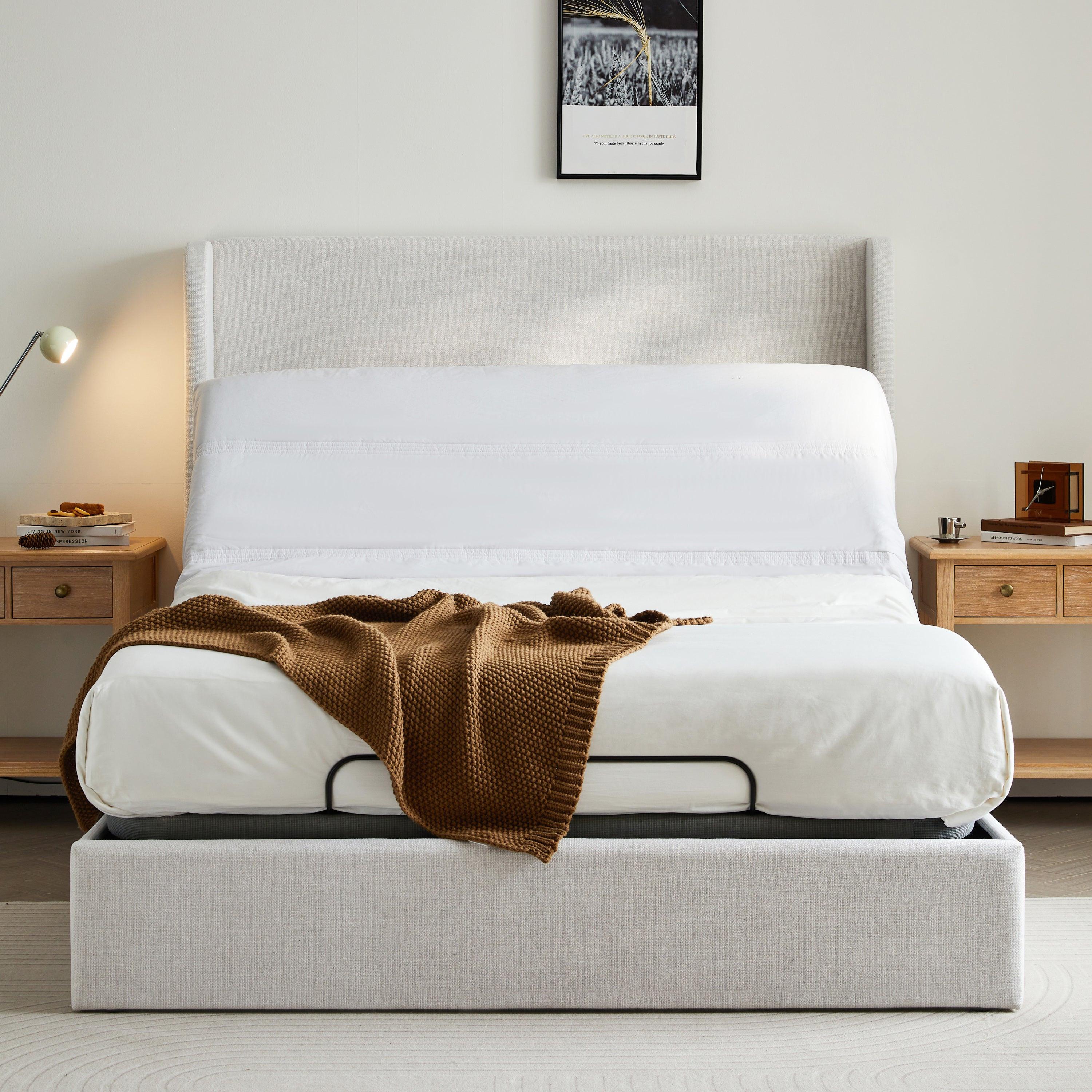 Caron Adjustable Wingback Bed Bundle Set - Queen Size.