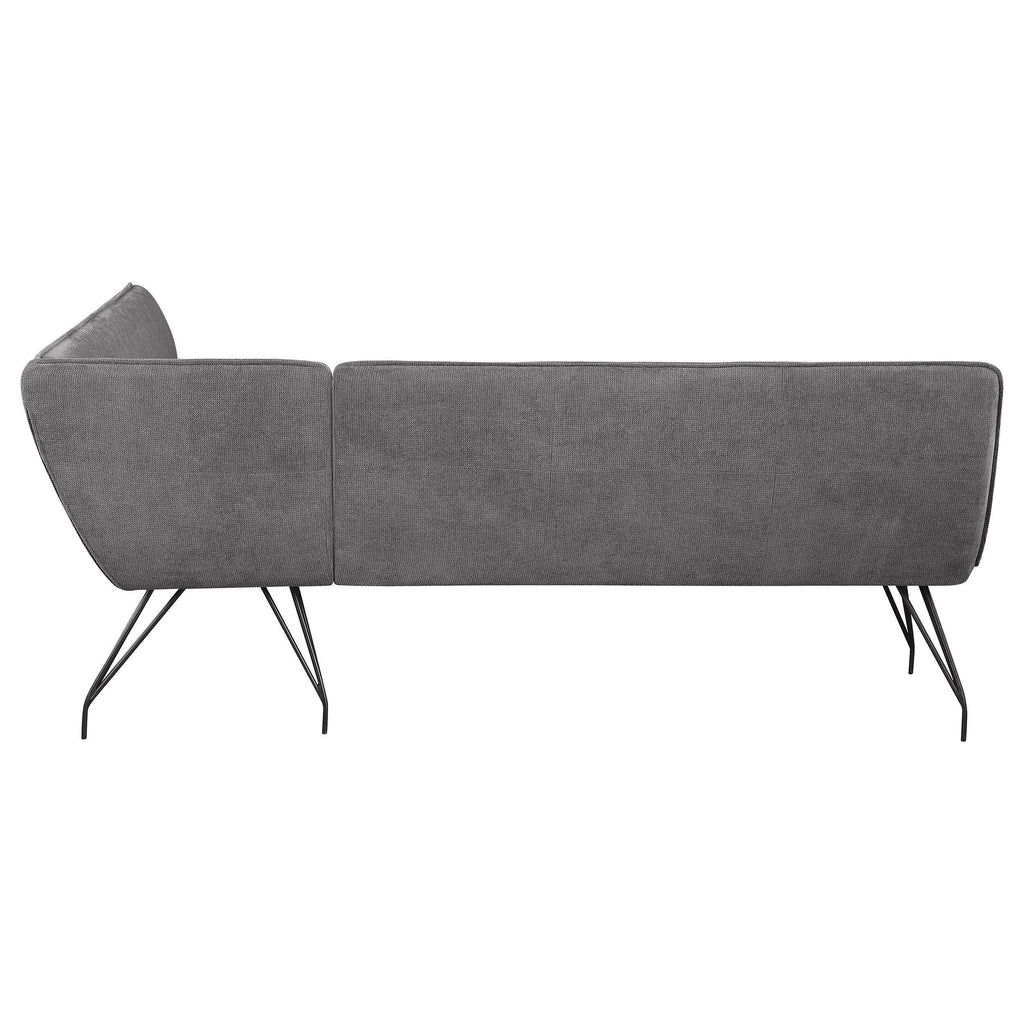 L-Shaped Dining Bench with Grey Upholstery and Retro Design.