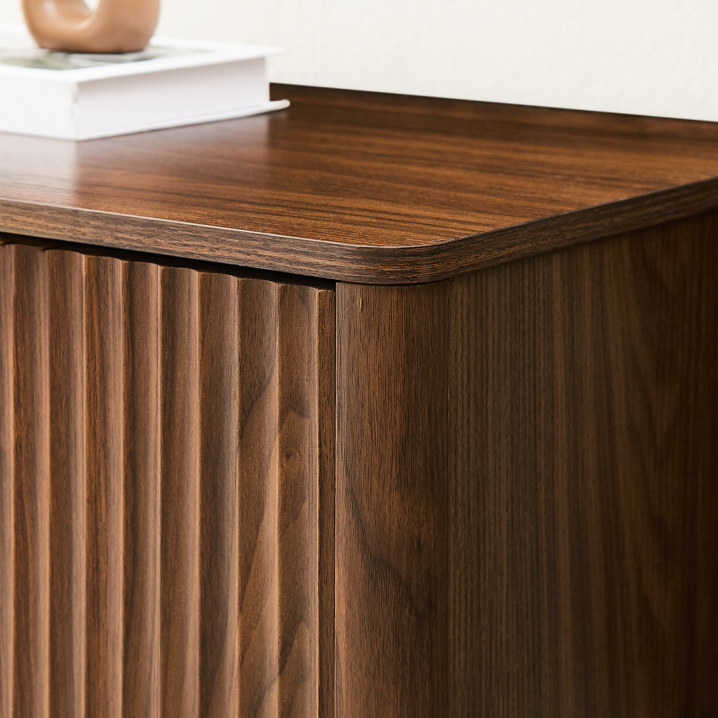 Walnut 31.5-inch Sideboard Cabinet with Curved Design.