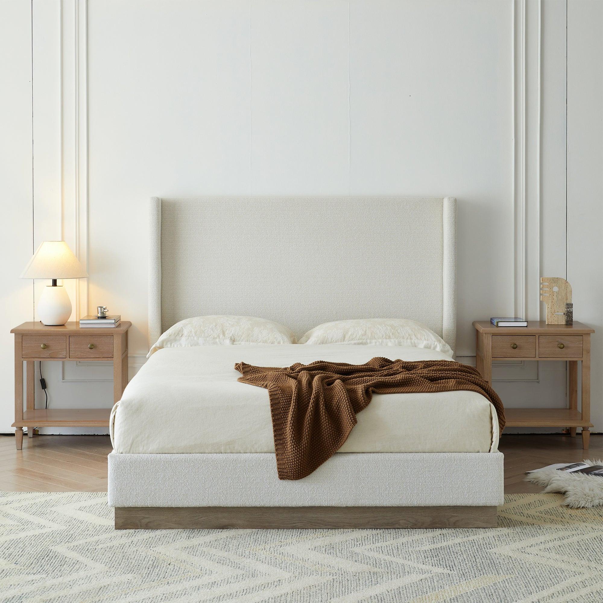 Hosford Minimalist Upholstered Wingback Bed.