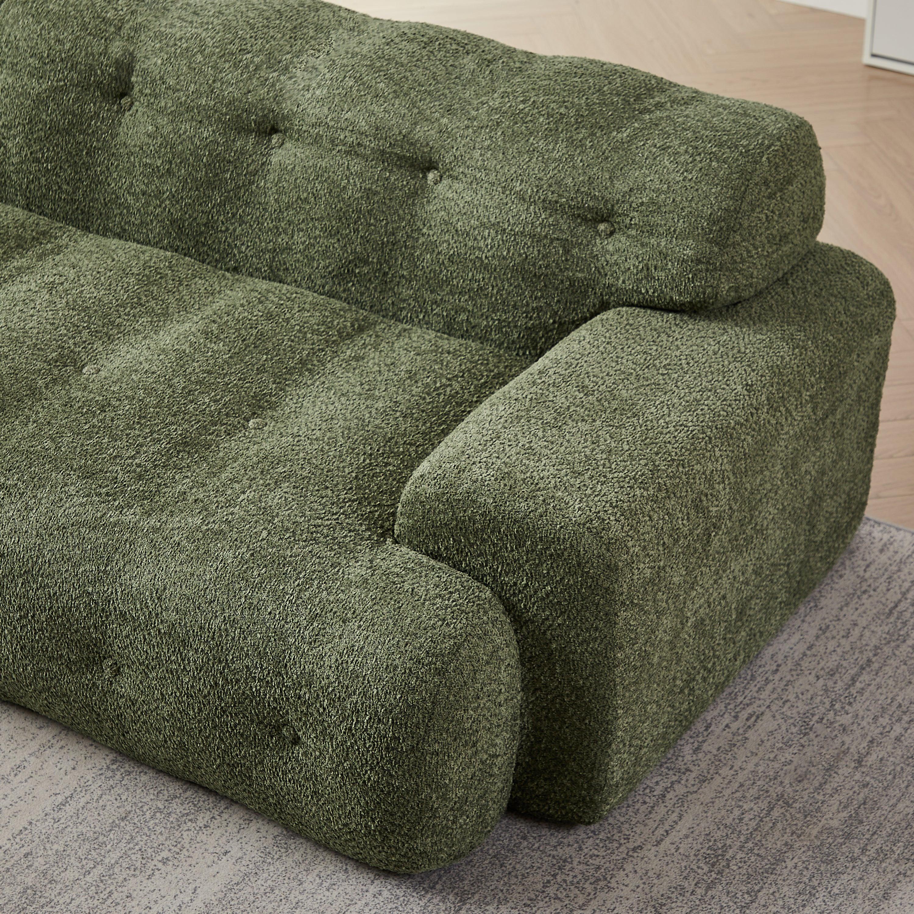 Chenille Button-Tufted Three-Seater Sofa for Comfort.