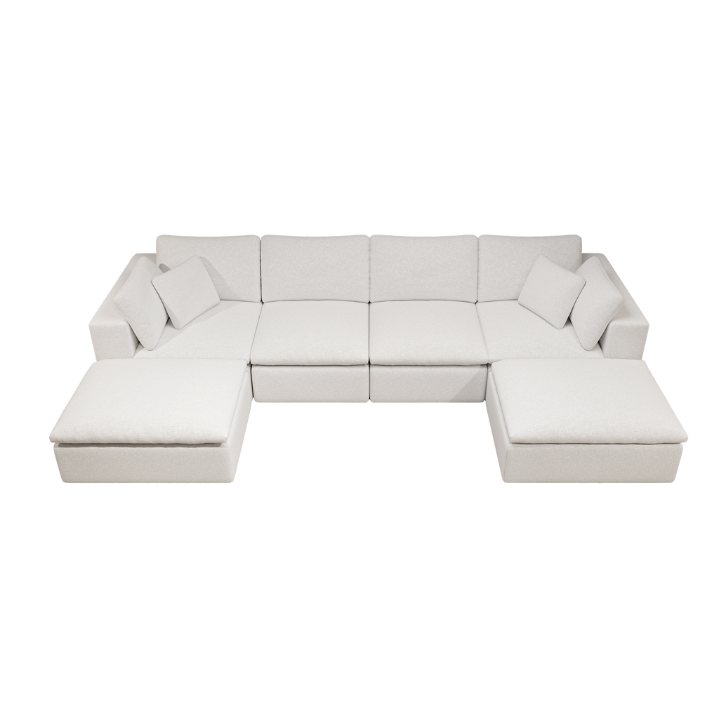 Modular Sectional Sofa - Plush Corduroy Fabric White.