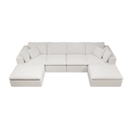 Modular Sectional Sofa - Plush Corduroy Fabric White.